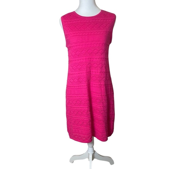 Eliza J Pink Knit Crochet Lined Shift Dress Medium Office Date Night Barbiecore - Picture 1 of 9